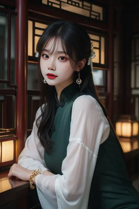 ltra-detailed,highly detailed,best quality,masterpiece,illustration,realistic,
yaozhi, 1girl, solo,chinese clothes,
earrings, bracelet,
looking at viewer,upper body,
indoors,pond, east asian architecture,
<lora:yaozhi_v1_02:0.7>