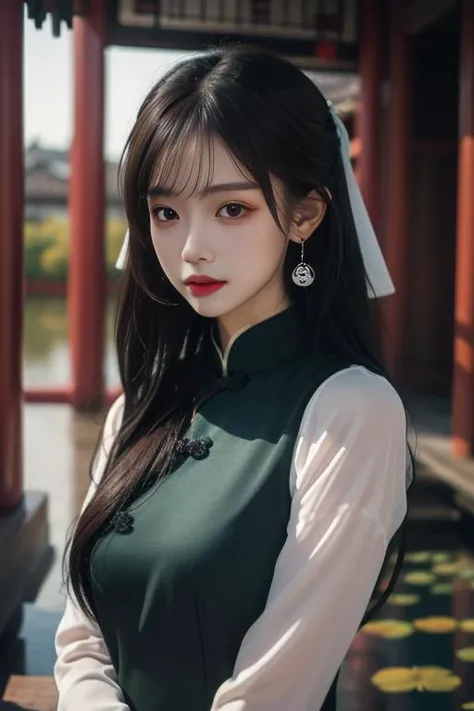 ltra-detailed,highly detailed,best quality,masterpiece,illustration,realistic,
yaozhi, 1girl, solo,chinese clothes,
earrings, bracelet,
looking at viewer,upper body,
indoors,pond, east asian architecture,
<lora:yaozhi_v1_02:0.7>