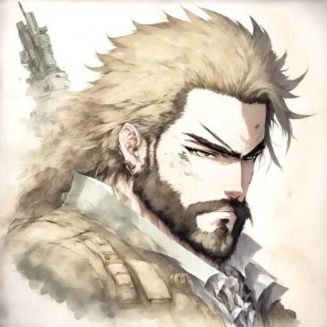 anime, drawing of legendary big boss from metal gear solid (BigBossInk style:1) <lora:djzBigBossInk:0.8>