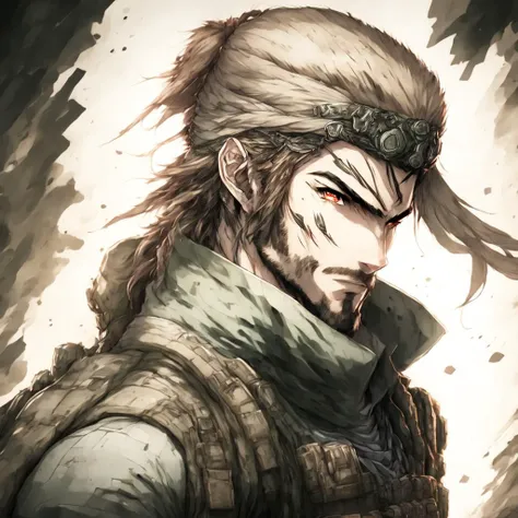 anime, drawing of legendary solid snake from metal gear solid (BigBossInk style:1) <lora:djzBigBossInk:0.8>