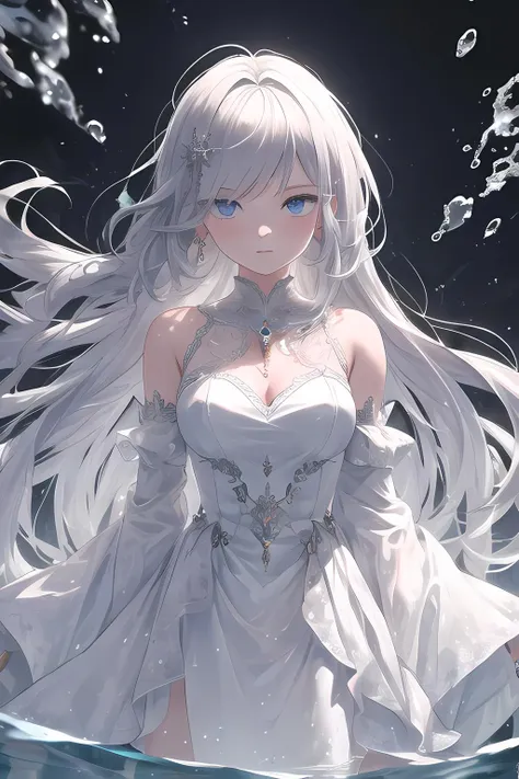 (masterpiece, best quality, high quality, highres, ultra-detailed),1girl,solo,silver hair,light blue eyes,silver eyelashes,<lora:colored_eyelashes:1>,detached colar,water,detached sleeves,white dress,standing,