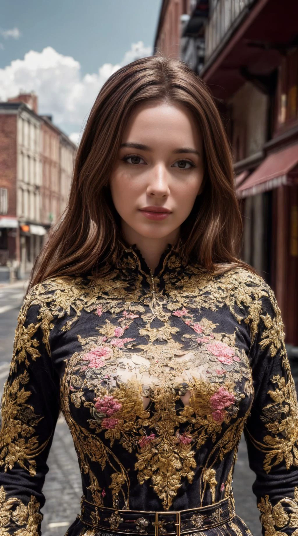 (8k, realistic, masterpiece, insanely detailed and intricate, hyper maximalist, super detailed, photography, volumetric, ultra - detailed, best quality, highres, high resolution:1.2, extremely detailed, intricate details), 1girl, t-shirt dress, long sleeves, <lora:add_detail:1>,