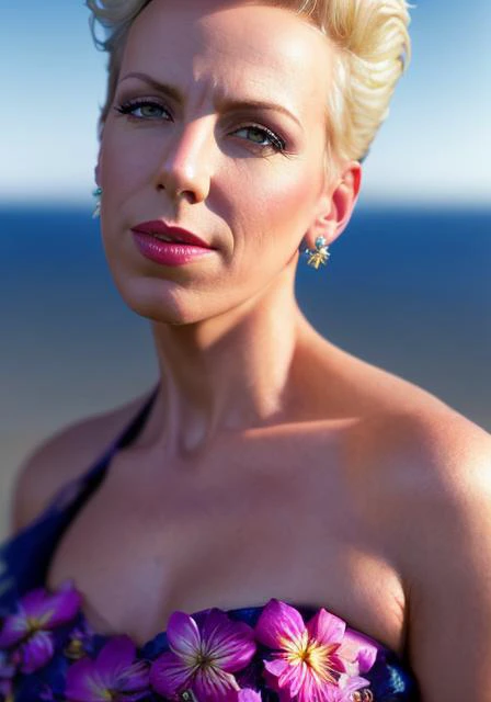 nnlnnx_1985-1987_v1.4f, (sharp focus:1.2), portrait, attractive young woman, (beautiful face:1.1), detailed eyes, luscious lips, (eye makeup:1.2), (tight body:1.2), wearing (flowery dress:1.2) at (the beach:1.2). (morning sun lighting:1.2), depth of field, bokeh, 4K, HDR. by (James C. Christensen:1.2|Jeremy Lipking:1.1).