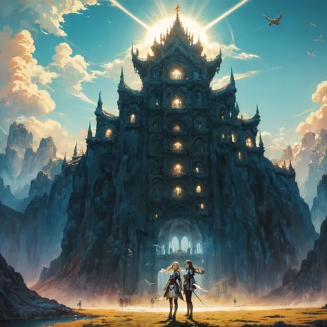 score_9, score_8_up, score_7_up, source_anime:0.3, by Tony DiTerlizzi, Concept art, Vitreous Enamel, professional Anime of a Twins, Sun in the sky, fantasy art, imaginative illustrations, whimsical, intricate, highly decorated, great light, dynamic composition, cinematic, highly intricate, intricate