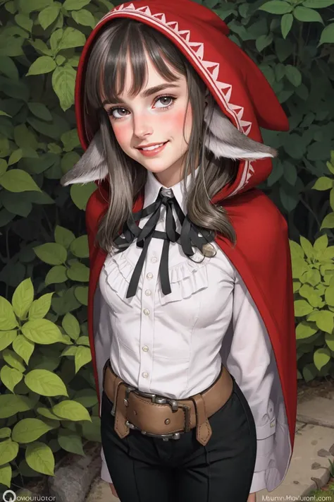(best quality, ultra detailed), Fantasy Illustration, ((full-face blush)), (detailed background:1.2), (perfect face, detailed face), looking at viewer, (mature female:1.4), smile
<lora:velouria:1> velouria, animal ears, long hair, wolf ears, streaked hair, hood, tail, wolf tail, black hair, hood up, pants, long sleeves, belt, boots
(garden, outdoors, standing, arms behind back),
