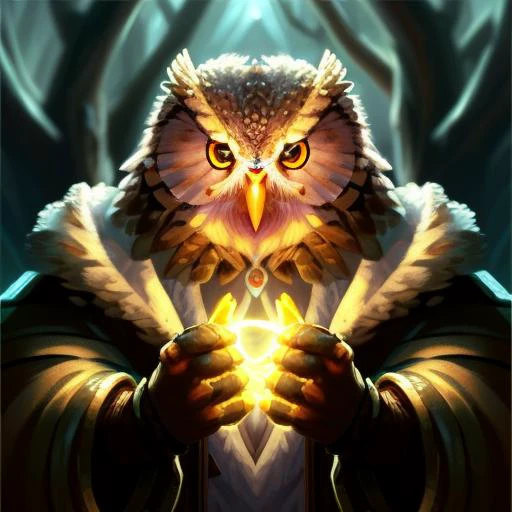 Medium Close-up Portrait of a Atlantian, Pygmy Owl Owlfolk person, Electric Arc:0.7, Volumetric lighting:0.8, concept art, brush stroke style, artstation, trending, highly detailed