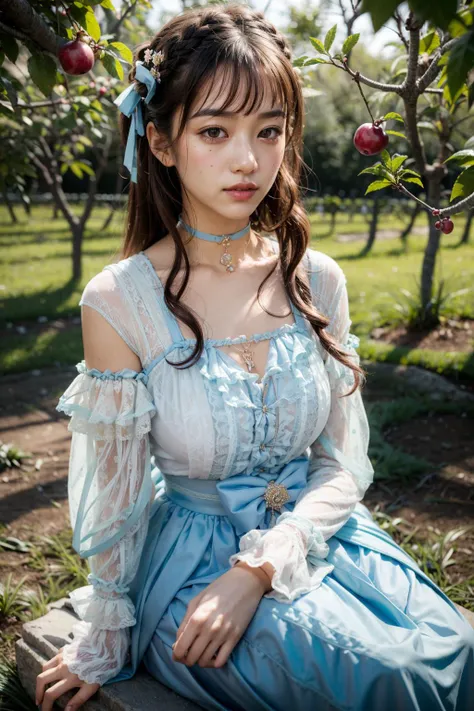 (best quality,4K,8k,high resolution,masterpiece:1.2),Super detailed,(actual,photoactual,photo-actual:1.37),cute anime girl,big bright eyes,red face,playful expression,Long pale hair,Two buns,Pink bow,cute clothes,frilly dress,Big puff sleeves,fancy ribbon,ponytail,Striped socks,Lace-up boots,in a blooming garden,with vibrant flowers,flying butterflies,soft green grass,Bright blue sky,Soft sunlight pours down through the trees,ethereal light,traditional watercolor style,warm pastel color palette,Soft brushstrokes,Hint of cherry blossom petals,Sophisticated and dreamy atmosphere,harmonious composition,Light and airy feel
