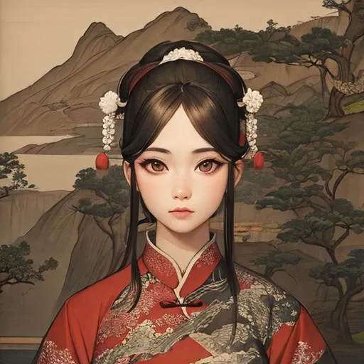 <lora:Chinese ink painting-000006:0.5> best quality, symmetry,realistic, real life,photography, masterpiece, best quality, Chinese ink painting,1girl, very wide shot,