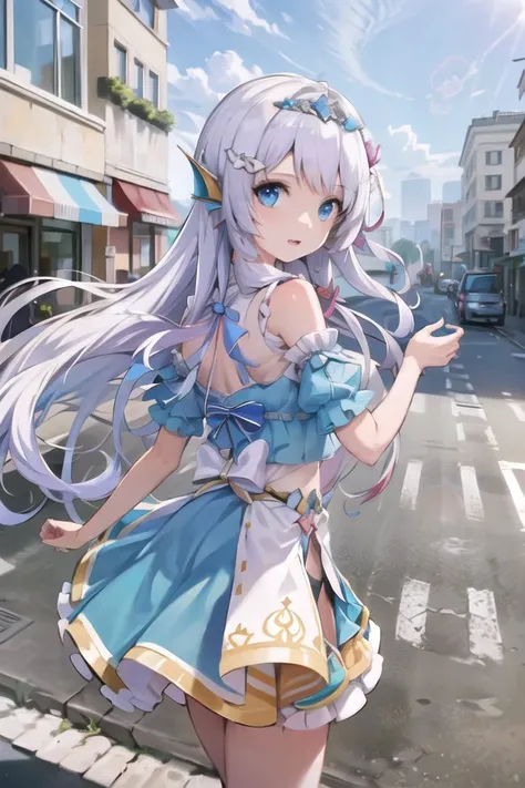 (masterpiece, top quality, best quality, official art, beautiful and aesthetic:1.2), 1girl, solo, ( doris ), hololive, in street, cityscape, facing viewer, looking at viewer,  <lora:doris:0.75>