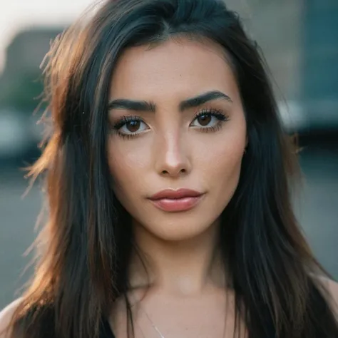 Film grain, High res closeup portrait photo of a woman with long hair, f /2.8, Canon, 85mm,cinematic, high quality, skin texture, looking at the camera, <lora:andbotez_xl_1_standard_merger_40_65_83_04_02_04:1>