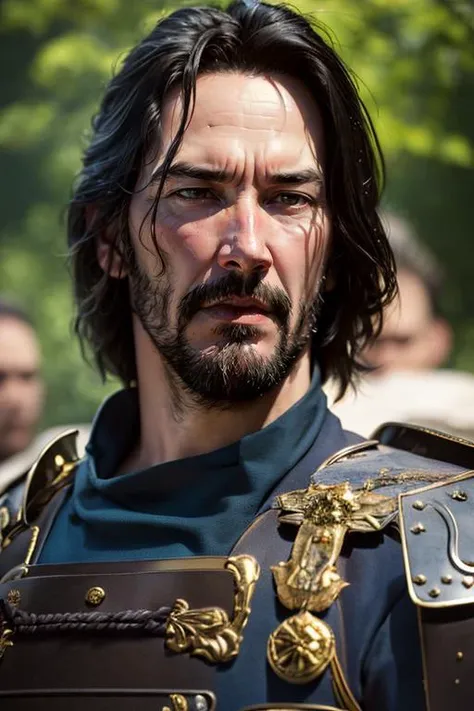 keanu reeves as samurai in battle with a group of samurai, helmet with symbols, samurai armor, angry, rage, bloods, wounds, (medium closeup:1.4), (face focus:1.2), modelshoot style, (extremely detailed CG unity 8k wallpaper), Intricate, High Detail, Sharp focus, dramatic, Photorealistic, Hyperrealistic, Hyperdetailed, analog style, hip cocked, demure, low cut, black lace, detailed skin, matte skin, soft lighting, subsurface scattering, realistic, heavy shadow, masterpiece, best quality, ultra realistic, 8k, golden ratio, Intricate, High Detail, film photography, soft focus <lora:samuraiLoraV01:1.1>  <lora:locon_keanu_v1_from_v1_64_32:1>