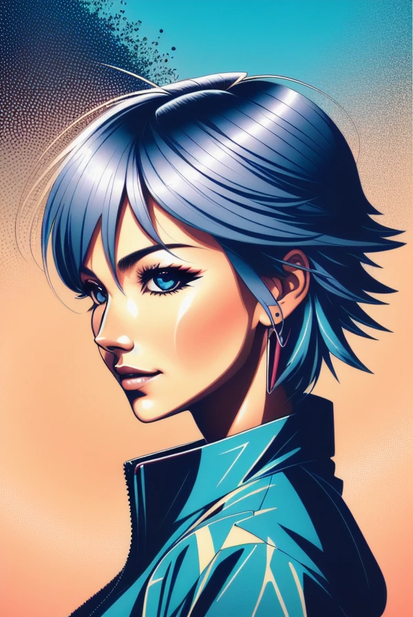 masterpiece portrait of smiling Rei Ayanami \(evangelion\), evangelion \(Hideaki\), caustics, high resolution illustration, red eyes, feminine, no pupils, blue hair, short hair, japanese school uniform, loafers, swpunk, synthwave, paint splatters, shaded flat illustration, digital art, trending on artstation, highly detailed, fine detail, intricate, splatter, outrun, vaporware, neon colors