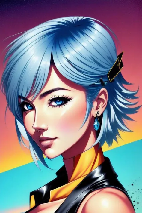 masterpiece portrait of smiling Rei Ayanami \(evangelion\), evangelion \(Hideaki\), caustics, high resolution illustration, red eyes, feminine, no pupils, blue hair, short hair, japanese school uniform, loafers, swpunk, synthwave, paint splatters, shaded flat illustration, digital art, trending on artstation, highly detailed, fine detail, intricate, splatter, outrun, vaporware, neon colors