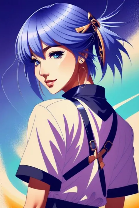 masterpiece portrait of smiling Rei Ayanami \(evangelion\), evangelion \(Hideaki\), caustics, high resolution illustration, red eyes, feminine, no pupils, blue hair, short hair, japanese school uniform, loafers, swpunk, synthwave, paint splatters, shaded flat illustration, digital art, trending on artstation, highly detailed, fine detail, intricate, splatter, outrun, vaporware, neon colors