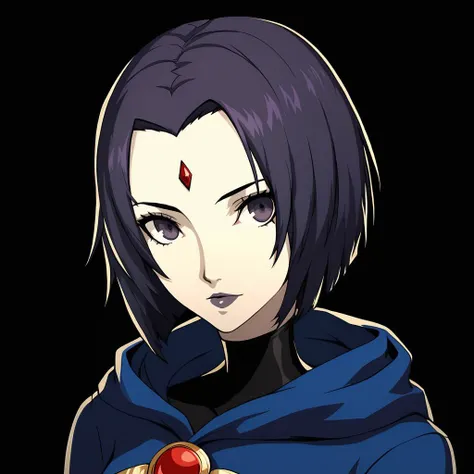 Score_9, score_8_up, score_7_up, source_anime, (cowboy shot),masterpiece, looking at viewer, best quality,beautiful, (black background), upper body, portrait BREAK, raven \(dc\), persona, BREAK, <lora:Persona_5_Portrait_Style_Pony_upscaled:1>,