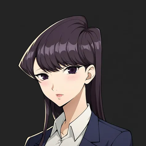 Score_9, score_8_up, score_7_up, source_anime, looking at viewer, (cowboy shot),masterpiece, best quality, upper body, portrait,beautiful, (black background), BREAK, komi shouko, BREAK, <lora:Persona_5_Portrait_Style_Pony_upscaled:1>,