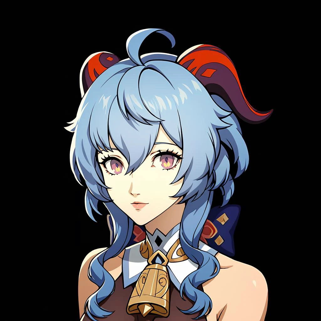 Score_9, score_8_up, score_7_up, source_anime, (cowboy shot, three-quarter view),masterpiece, looking at viewer, best quality,beautiful, (black background), upper body, portrait BREAK, Ganyu \(Genshin Impact\), persona, BREAK, <lora:Persona_5_Portrait_Style_Pony_upscaled:1>,