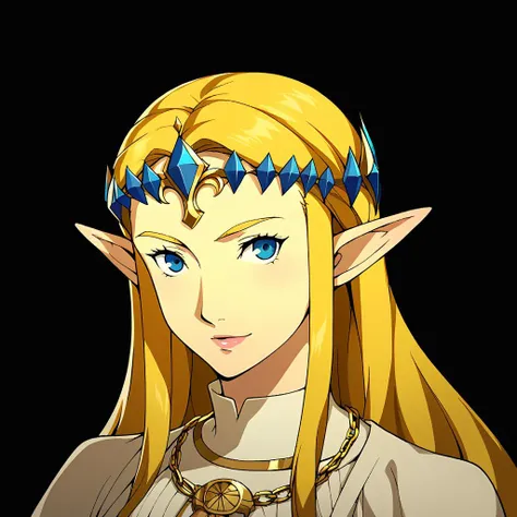 Score_9, score_8_up, score_7_up, source_anime, looking at viewer, (cowboy shot),masterpiece, best quality, upper body, portrait,beautiful, (black background), BREAK, botw_zelda, BREAK, <lora:Persona_5_Portrait_Style_Pony_upscaled:1>,
