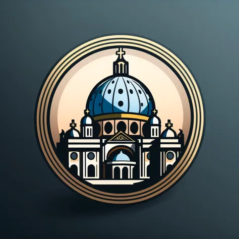 (masterpiece, best quality:1.1), (round logo:1.05), no humans, st peter's basilica, grand, dome, vatican city, religious, ornate, historic, towering, spiritual, gradient background, simple background