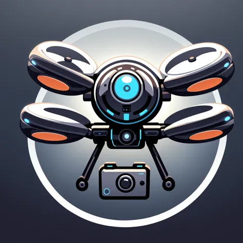 round logo, a high-tech drone with camera, propellers, remote, black and white, in the air, white border with gradient background, masterpiece, best quality, very aesthetic, absurdres <lora:RoundLogo_XL_E10R16:1>