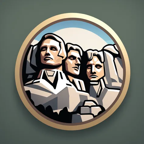 round logo, the mount rushmore national memorial, monumental, presidential, granite, white, grey, south dakota, carvings, faces, gold border with green background, masterpiece, best quality, very aesthetic, absurdres <lora:RoundLogo_XL_E10R16:1>