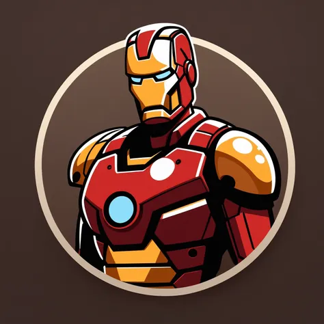 round logo, male focus, (iron man:1.05), hot rod red, goatee, armored suit, red and gold suit, brown eyes, grey hair, white border with brown background, masterpiece, best quality, very aesthetic, absurdres <lora:RoundLogo_XL_E10R16:1>