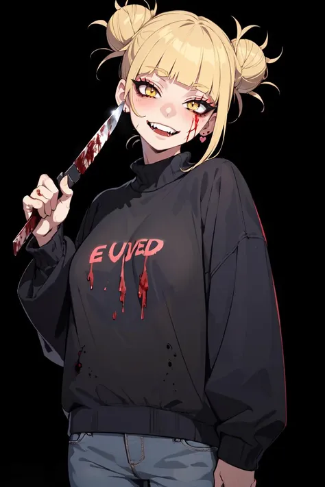 there is a woman with a knife in her hand and blood on the ground, in a halloween style, gapmoe yandere, yandere, happy!!!, halloween, halloween art style, gapmoe yandere grimdark, nurse girl, by Shingei, ❤🔥🍄🌪, zerochan, by Ei-Q, 2 d anime style