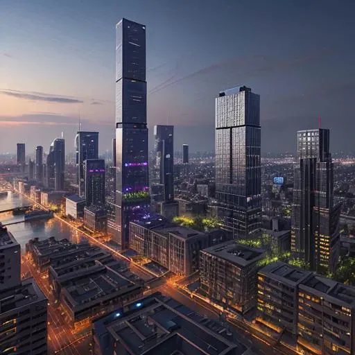 Hyper futuristic city in asia in the night with lots of tall building and light with flying cars