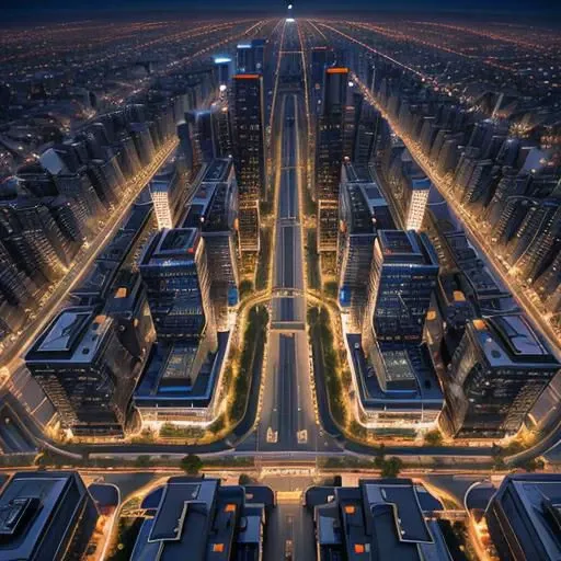 Hyper futuristic city in asia in the night with lots of tall building and light with flying cars