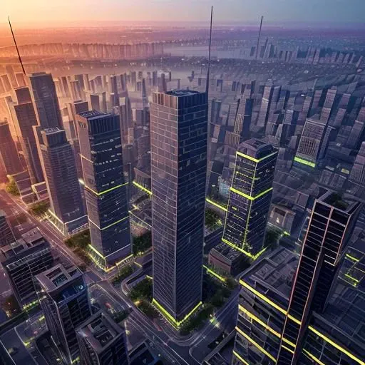 Hyper futuristic city in asia in the night with lots of tall building and light with flying cars