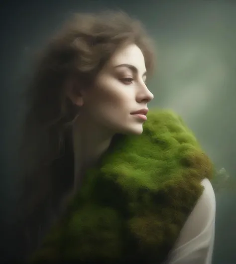 A  woman with  moss, realistic photo, professional photo <lyco:SDXL_Grass_on_body_Test_Sa_May:1.0>