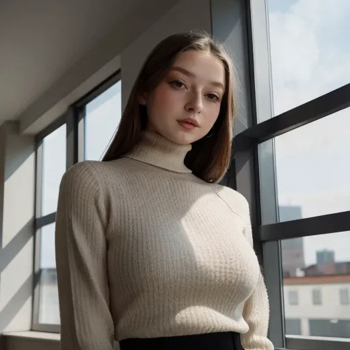<lora:ameliakorczak_sd15_512_128_64_v1:1>ameliakorczak 1girl solo looking at viewer wearing a turtleneck sweater epiCRealism