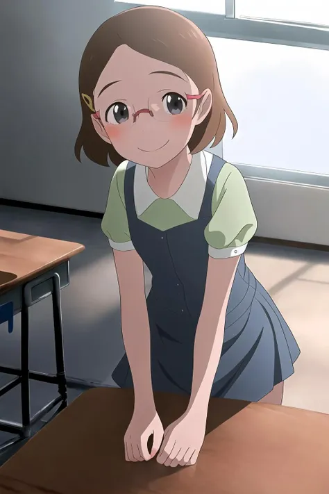 ((Masterpiece)), (best quality), 1girl, JuriAndou, smile, happy, beautiful classroom setting, elementary school, <lora:JuriV1A1-000004:1>