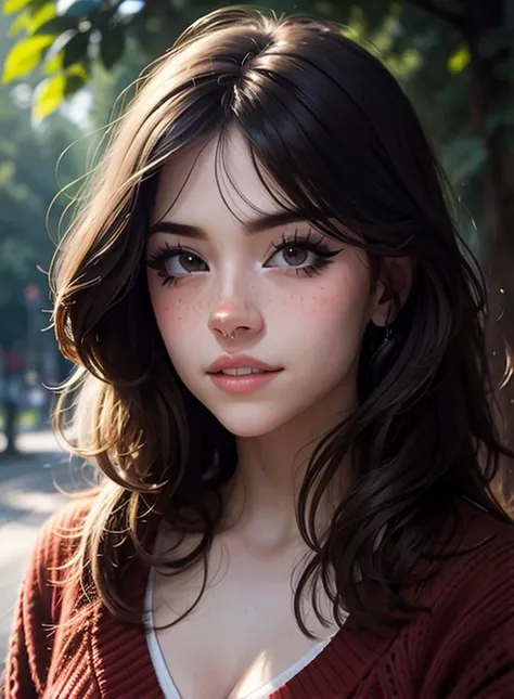 wearing (sweater), portrait, beautiful face, pretty eyes, outside, portrait, park, trees, teeth, eyes open,  ward winning photo, best quality, upper body, Hannahowo, windblown black hair, by lee jeffries nikon d850 film stock photograph 4 kodak 400 camera f1.6 lens rich colors hyper realistic lifelike texture natural lighting unreal engine trending on artstation cinestill 800, (100mm lens)
<lora:HannaHowo-Shurik_RealPersonTraining_4LV2:0.9>