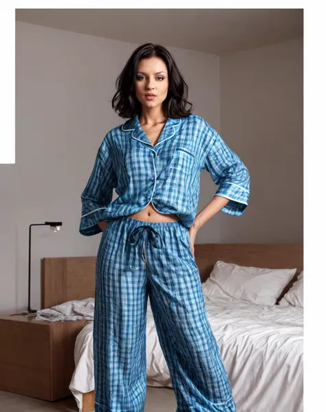 Fashion editorial style <lora:quiron_MichelleWild_v1_Lora:0.57> MichelleWildQuiron woman, a woman wearing (Tunic blouse and Pajama pants: Loose, comfortable pants often worn for lounging or sleeping.), realistic, a woman Martial arts wearing Ruffle top and Wide-leg pants: Loose-fitting pants with a wide leg opening, offering a relaxed and flowy silhouette., . High fashion, trendy, stylish, editorial, magazine style, professional, highly detailed