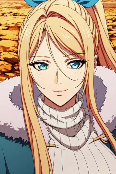 (masterpiece, best quality, unity 8k wallpaper, highres), ambient light, solo, (super_beautiful_detailed hair face eyes mouth skin, slender:1.3), BREAK
1girl, 20yo, Young female, looking at viewer, light smile, (in wilderness:1.4, cowboy shot:1.3), BREAK
blue coat, fur-trimmed cape, gloves,navel,crop top, sweater, turtleneck, <lora:Chloe_Morgan_KingdomsRuin-KK77-V1:0.7>, bangs, blonde hair,blue eyes,long hair,high ponytail, <lora:Oda_Non_Style-KK77-V2:0.3>, <lora:more_details:0.1>