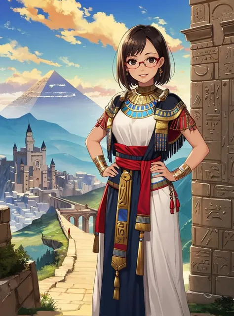 (masterpiece, best quality, detailed), 1girl, solo, aakiyoko, solo, short hair, black eyes, glasses, mole under mouth, looking at viewer,
<lora:AncientEgyptianClothes:1> ancient egyptian clothes, outdoors, mountain, castle, fantasy, scenery, sky, hands on hips, parted lips, smile
<lora:AncientEgyptianClothes:1> ancient egyptian clothes, outdoors, mountain, castle, fantasy, scenery, sky, hands on hips, parted lips, smile