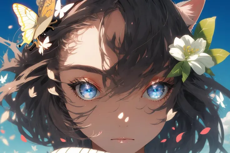 1girl, raifu, solo, pov
depth of field, flowers, petals, butterfly, vegetation, aura, magic
BREAK
dark red hair, blue eyes, straight hair, cat ears, blush
(medium breasts:0.8), mature female, white sweater
<lora:beautiful detailed eyes:0.8>
<lora:midjourney_20230624181825:0.7> midjourney
