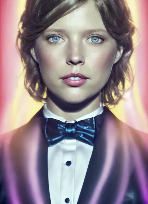 portrait of sks woman in tuxedo, (perfect eyes), energetic and colorful streams of light (photo, studio lighting, hard light, sony a7, 50 mm, matte skin, pores, concept art, colors, hyperdetailed), with professional color grading, soft shadows, bright colors, daylight, <lora:locon_audrey_v1_from_v1_64_32:1.4>