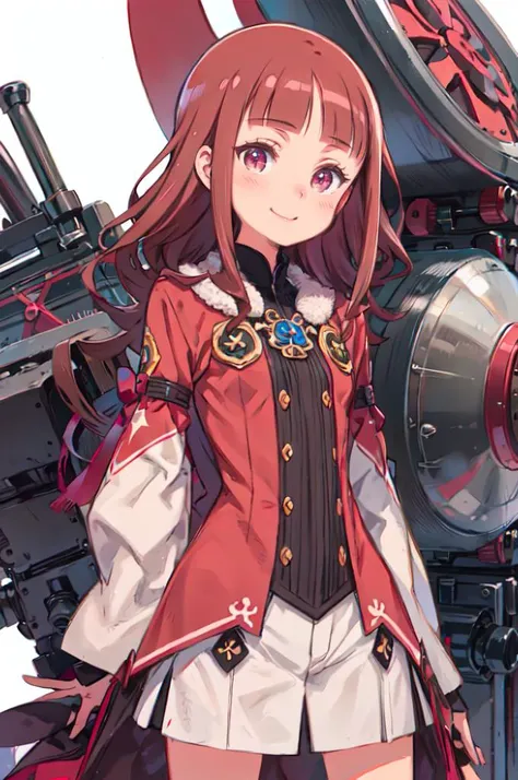 cowboy shot, smile,  <lora:RuriDigi:0.8> RuriDigi,  brown hair, blunt bangs, red eyes,  <lora:kuroboshi_kouhaku_style_v01:1>, ultra detailed, masterpiece, best quality, aesthetic, detailed,