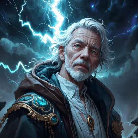 (best quality, masterpiece), <lora:tangbohu-detailer_1.0:0.8>
(1man, wrinkled face, old swedish male:1.2), frail, coral eyes, gray hair, fade with beard,
(style-swirlmagic:1.0), portrait, looking up, solo, upper body, detailed background, (<lora:ElementalMagicAIv2:0.6>, LightningMagicAI theme:1.1), wise mystic, intricate green flowing robe, ornate pendant, casting spell, (brown lightning <lora:LightingVFX:0.1>), enchanted hourglass, arcane spell, starry night sky in background,