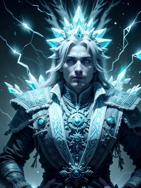 ancient king in rich clothes, 30 years old european man, <lora:ElementalMagicAIv2:1> IceMagicAI, LightningMagicAI