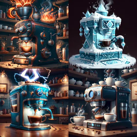 <lora:ElementalMagicAIv2-000008:0.75>  FireMagicAI 
coffee machine, detailed, intricate