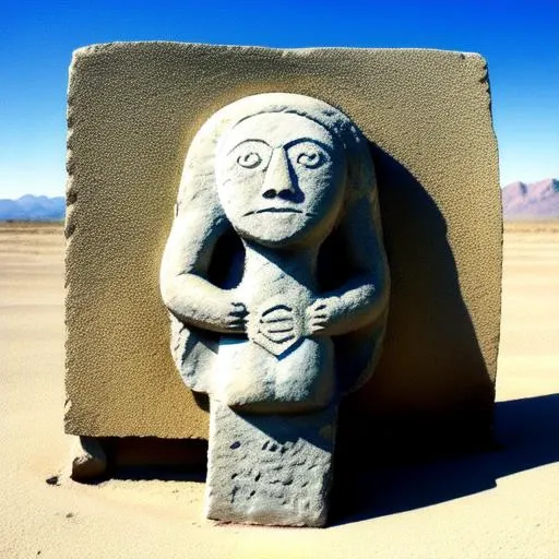 no humans, realistic, wall, <lora:Irish_Stone_Statue_v2:0.5>, Sheela_na_Gig, ring, photo background, concept art, faux traditional media, desert, painting (medium), watercolor (medium), ruins