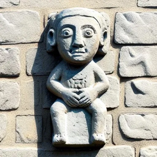 no humans, realistic, wall, <lora:Irish_Stone_Statue_v2:0.5>, Sheela_na_Gig, stone,