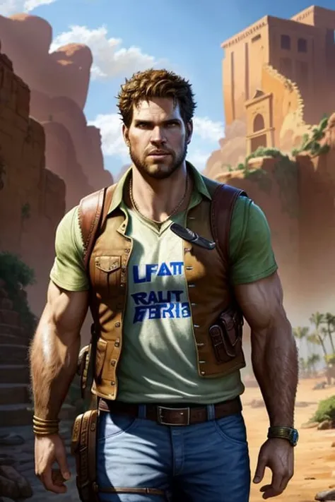 GregNobodySD15 as character in Uncharted video game character adventure desert ruins shirt vest holster straps
(masterpiece:1.5) (painting) (best quality) (detailed) (intricate) (8k) (HDR) (wallpaper) (cinematic lighting) (sharp focus)