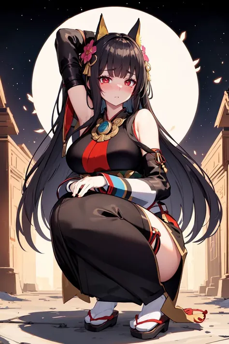 (MASTERPIECE), (Best Quality), (Ultra Detail), Official Art, One Girl, Black Haired Loli, Petite Little Girl, Priestess Loli, White and Red and Gold See-Through Dress, Off Shoulder, Small, Small, Small, Cleavage, Underboob, Thigh Focus, Navel, Card Illustration, Shrine