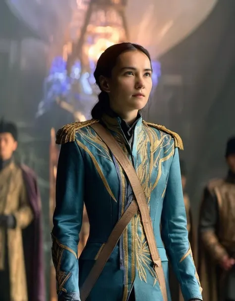 close waist up photo of a jssml, (dressed as Alina Starkov from Shadow and Bone), cinematic lighting, movie still, action pose, <lora:jssml-000004:1>