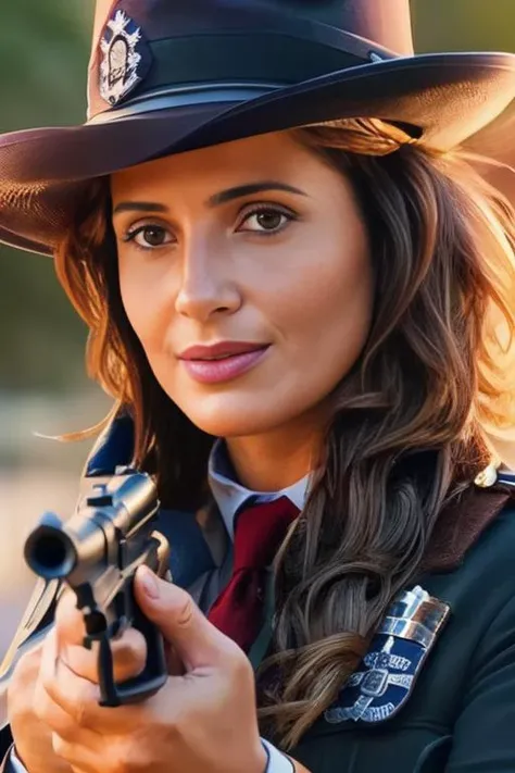photo of cam woman, holding a gun, dressed as British police officer, police hat <lora:CamPitanga-000003:1> masterpiece, cinematic lighting, shallow depth of field, sharp focus, HDR, 4k resolution,