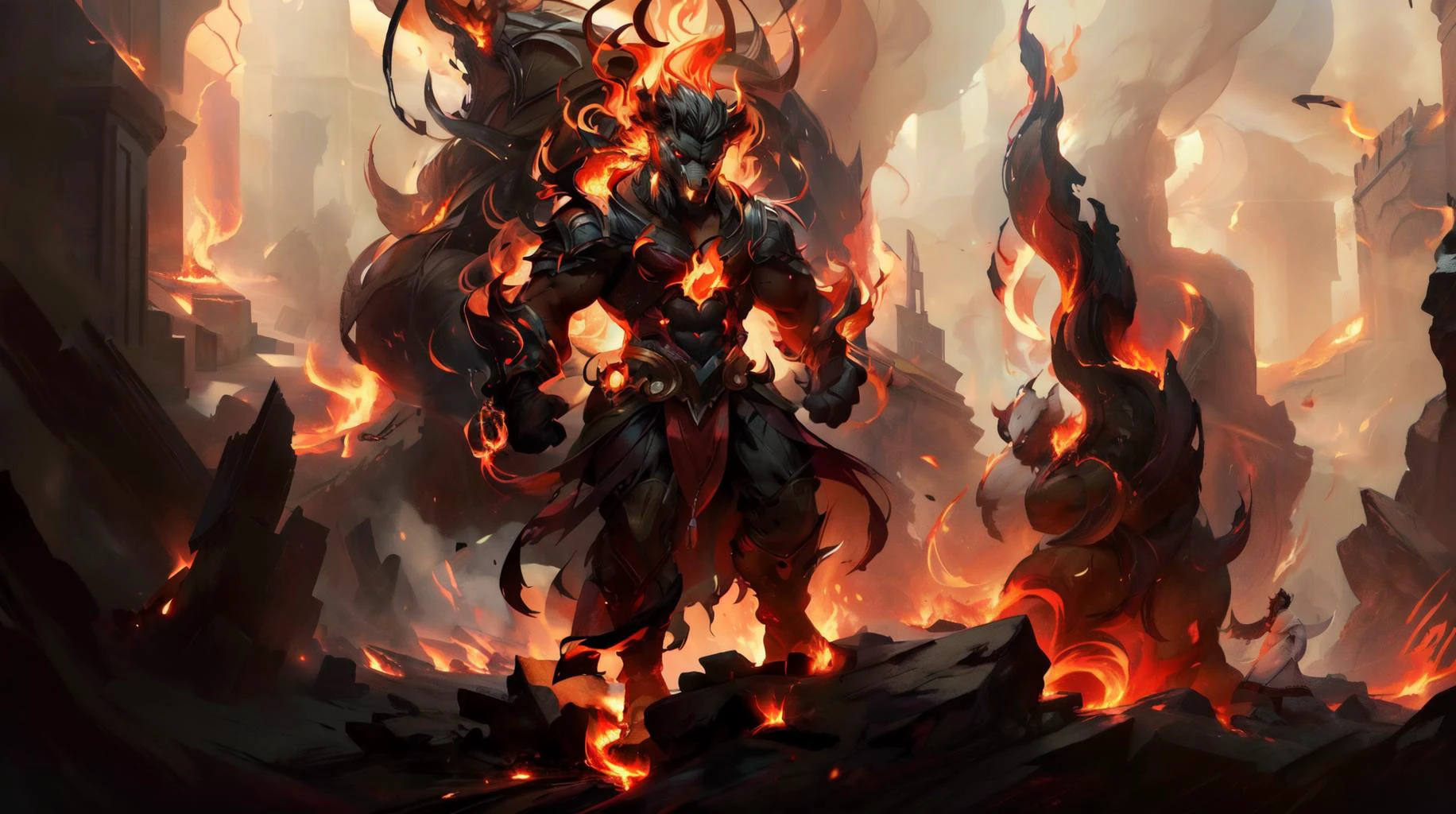 (masterpiece, best quality, fullscreen), [(full body:1.3)::0.5] portrait (photo of a Flawless fire [magical being:elemental:0.2]:1.4), <lora:EYES Solid-10:0.6> solid eyes, colored sclera, (Serpentine:1.1), (Brilliant skin red glowing Feathered Appendages:1.2), (Pyrokinesis), (Bear body shape:1), (Bear head:0.9), (many Tentacles:0.8), <lora:EFFECT Concept - Pyromancer.safetensors:0.4> (pyromancer:1.3), <lora:CLOTHES EFFECT edgIfritGowns:0.6> (edgIfrit_dress:1), <lora:MONSTER deamonXP_v1.1-000015:0.5>, , <lora:BACKGROUND RealmsOfFire-10.safetensors:0.4> (ReFi:1.1),(Shadow Play), (Olive Dreamy Backlight lighting:1.4), , (manly:1.5), (look at the viewer:1.1), <lora:EFFECT GlowingRunesAIv4-000005.safetensors:0.5> (GlowingRunes_pink:1.1), (Full body Shot, Shallow Focus Shot, Low Angle Shot:[1.2:0.5:0.1]), <lora:LIGHT epi_noiseoffset2:0.4>, <lora:QUALITY kkw-better-v1.0a:0.6>, <lora:QUALITY image enhancer soft_v1:0.4>, <lora:QUALITY BG2_dpep4+silicon29dim64:0.2>, heavily detailed, , , (sharp focus), <lora:EFFECT Magic card fakemtg_label:1> fakemtg, <lora:BUILDING German_architecture_last:0.6>, (no humans), (embedding:VIEW_Style-GHL), tremely detailed, 4k, trending on CGSociety, photorealism, detailed oil on canvas render, rtx on canvas dimensions 8k